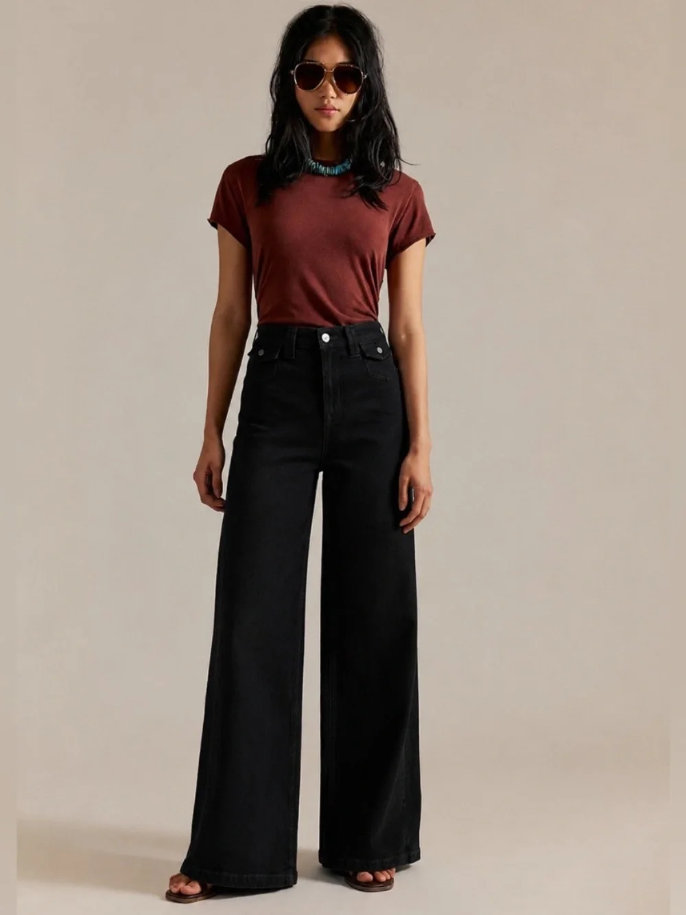 We The Free Kellee High Rise Palazzo Jeans Black Size 25